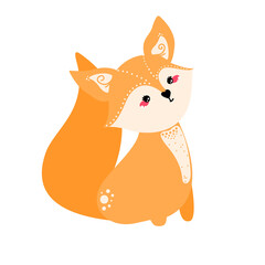 Cute fox isolated on white background. Vector illustration in a flat style