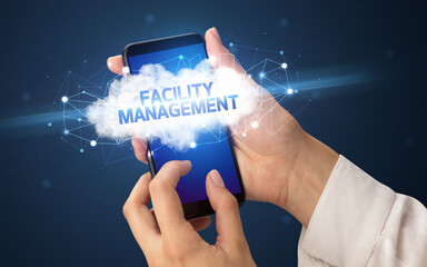 Hand using smartphone with cloud business concept