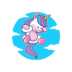 Cute unicorn cartoon with sky background
