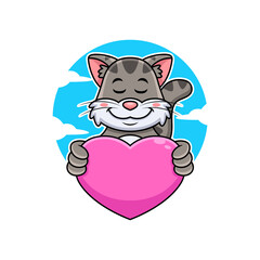 Cute cat hug pink love cartoon illustration. Premium Vector