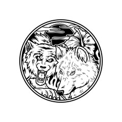 Illustration of wolfs with angry and good expression