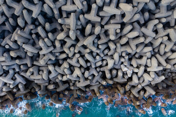Top down view of the wave breaker over the sea