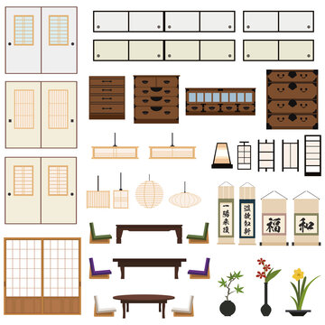 イラスト素材 和室 家具 照明 ふすま 生け花 ベクター Stock Vector Adobe Stock