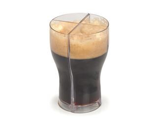 Dark beer in glass. Glass, divided into four parts