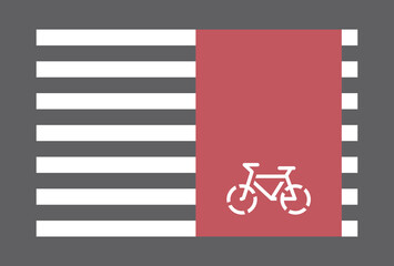 Zebra crossing for pedestrians and red bicycle lane, crossroad safely concept