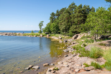 The rocky view of Porkkalanniemi, rocks, stones and Gulf of Finland, Kirkkonummi, Finland