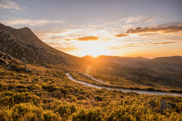 Naklejka na ściany i meble Shot of Swartberg Pass during sunset in the Little Karoo Western Cape South Africa