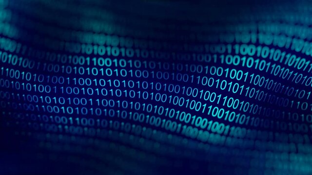 Blue code wave background for business concept. Data binary code network. Software background with digital computer code. Futuristic cyberspace loop animation. Network numbers in 4k resolution.