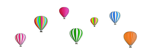 Heißluftballon-Festival-Vektor-Illustration. Grafik isolierte bunte Flugzeuge. Banner mit vielen Heißluftballons