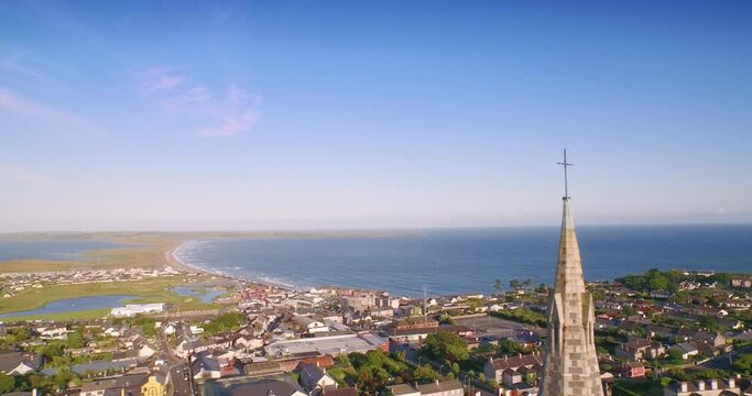 Aerial: Holy Cross Catholic Church in Tramore, Waterford, Ireland