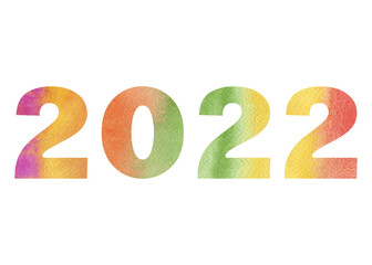 Colorful watercolor 2022 numbers isolated on white background. New Year and holidays illustration.