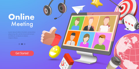 Fototapeta premium 3D Vector Conceptual Illustration of Online Video Meeting, Remote Working From Home