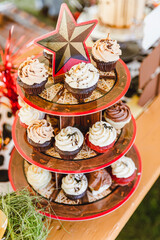 Cupcake tower with chocolate cupcakes. Party. 