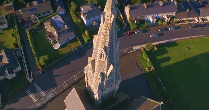 Aerial: Holy Cross Catholic Church in Tramore, Waterford, Ireland