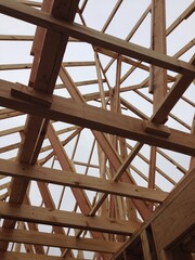 Looking through the roof of a house under construction