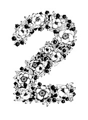 Graphic illustration of hand drawn floral numbers. Ideal for the design of postcards, books, websites