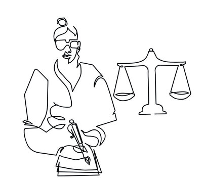 black line art lawyer with scales clip art preview