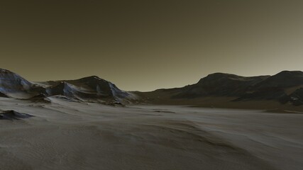 realistic surface of an alien planet, view from the surface of an exo-planet, canyons on an alien planet, stone planet, desert planet 3d render