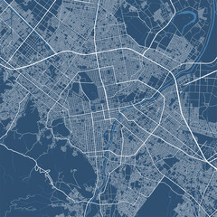 Detailed map of Sapporo city, linear print map, land panorama.