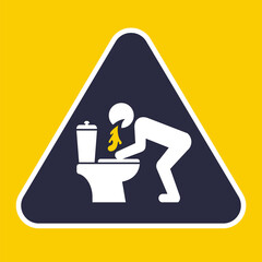 triangular sign to vomit in the toilet. flat vector illustration. - obrazy, fototapety, plakaty