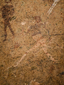 Closeup of famous prehistoric cave painting known as the White Lady of Brandberg dating back at least 2000 years and located at the foot of Brandberg Mountain in Damaraland, Namibia, Africa.