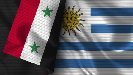 Uruguay and Syria Realistic Flag – Fabric Texture 3D Illustration
