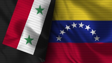 Venezuela and Syria Realistic Flag – Fabric Texture 3D Illustration