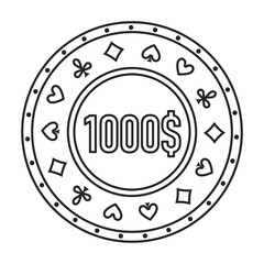 Chip casino vector outline icon. Vector illustration stack on white background. Isolated outline illustration icon of chip casino.