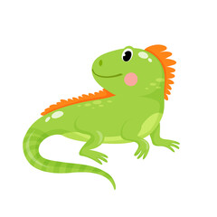 Vector illustration of cute green iguana isolated animal on white background, for kids app, game, book, clothing print, card.