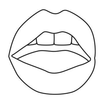 recommend clip art: Female lip vector outline icon. Vector illustration mouth on white background. Isolated outline illustration icon of female lip .