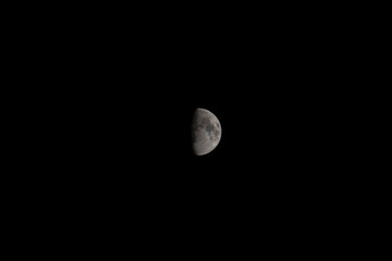 Half the moon in the black sky