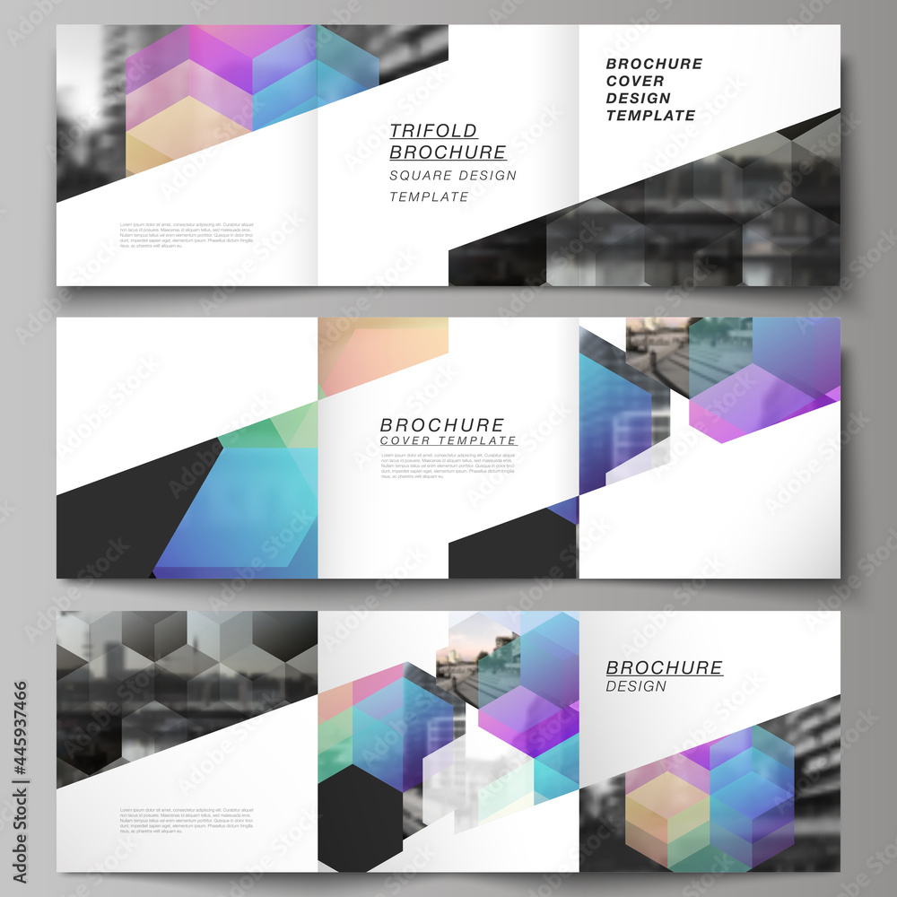 Aufkleber vector layout of square format covers design templates with colorful hexagons, geometric shapes, tec