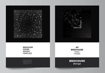 Vector layout of A4 cover design templates for brochure, flyer layout, booklet, cover design, book design. Black color technology background. Digital visualization of science, medicine, tech concept.