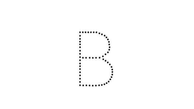 Tutorial for writing English alphabet. Trace the letter B with a pencil isolated on white background. Animated letters sample for children sequential writing of the letter B
