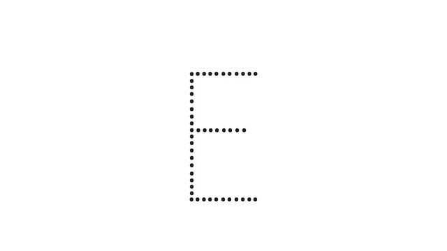 Tutorial for writing English alphabet. Trace the letter E with a pencil isolated on white background. Animated letters sample for children sequential writing of the letter E