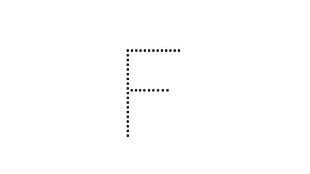Tutorial for writing English alphabet. Trace the letter F with a pencil isolated on white background. Animated letters sample for children sequential writing of the letter F