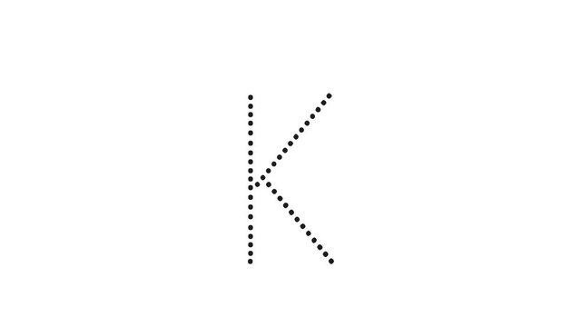 Tutorial for writing English alphabet. Trace the letter K with a pencil isolated on white background. Animated letters sample for children sequential writing of the letter K