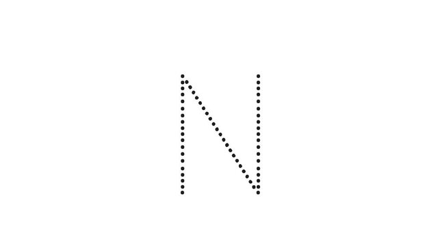 Tutorial for writing English alphabet. Trace the letter N with a pencil isolated on white background. Animated letters sample for children sequential writing of the letter N
