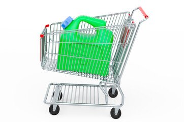 Shopping cart with plastic jerrycan. 3D rendering