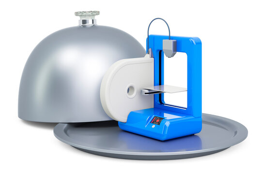 Restaurant Cloche With 3D Printer, 3D Rendering