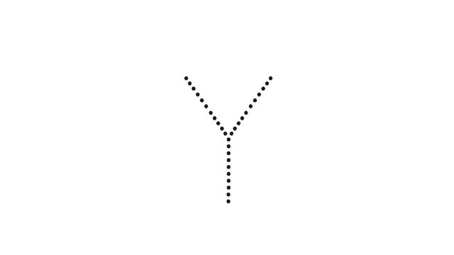 Tutorial for writing English alphabet. Trace the letter Y with a pencil isolated on white background. Animated letters sample for children sequential writing of the letter Y