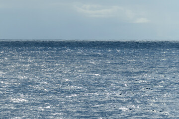 Naklejka na ściany i meble Seascape, blue sea. Calm weather. View from vessel.
