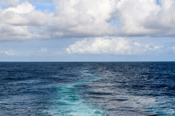 Fototapeta premium Seascape, blue sea. Calm weather. View from vessel.