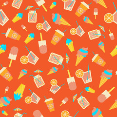Seamless pattern with ice cream and drinks