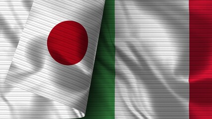 Italy and Japan Realistic Flag – Fabric Texture 3D Illustration