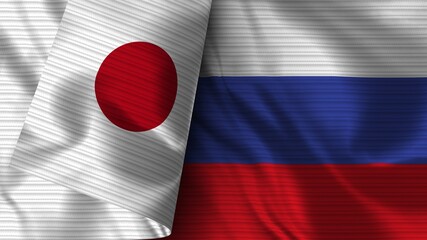 Russia and Japan Realistic Flag – Fabric Texture 3D Illustration