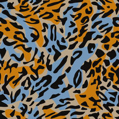 seamless pattern in the form of camouflage wild cat coloring for prints on fabric, clothing, packaging, ceramics, as well as for interior decoration and decoration of various surfaces
