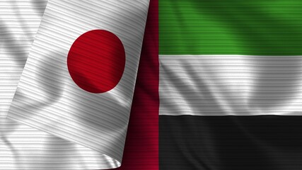 United Arap Emirates and Japan Realistic Flag – Fabric Texture 3D Illustration