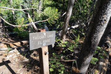 Elevation sign for Taggart Lake in Grand Teton National Park