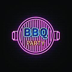barbeque party neon logo  neon sign and symbol